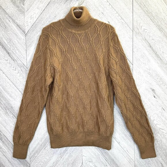 Lardini Sweater Mens Size Large Roll Turtle Neck Pullover Knit Wool Tan Italy